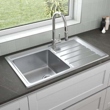 ArtiKitch Stainless Steel 1 Bowl Kitchen Sink Square Inset Reversible Drainer Basket Waste