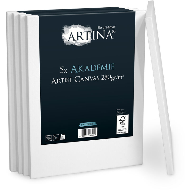 

Akademie - Set de 5 Piezas - Lienzos Blancos para Pintar - con Bastidor 280g/m² 80cm, 60cm - Artina