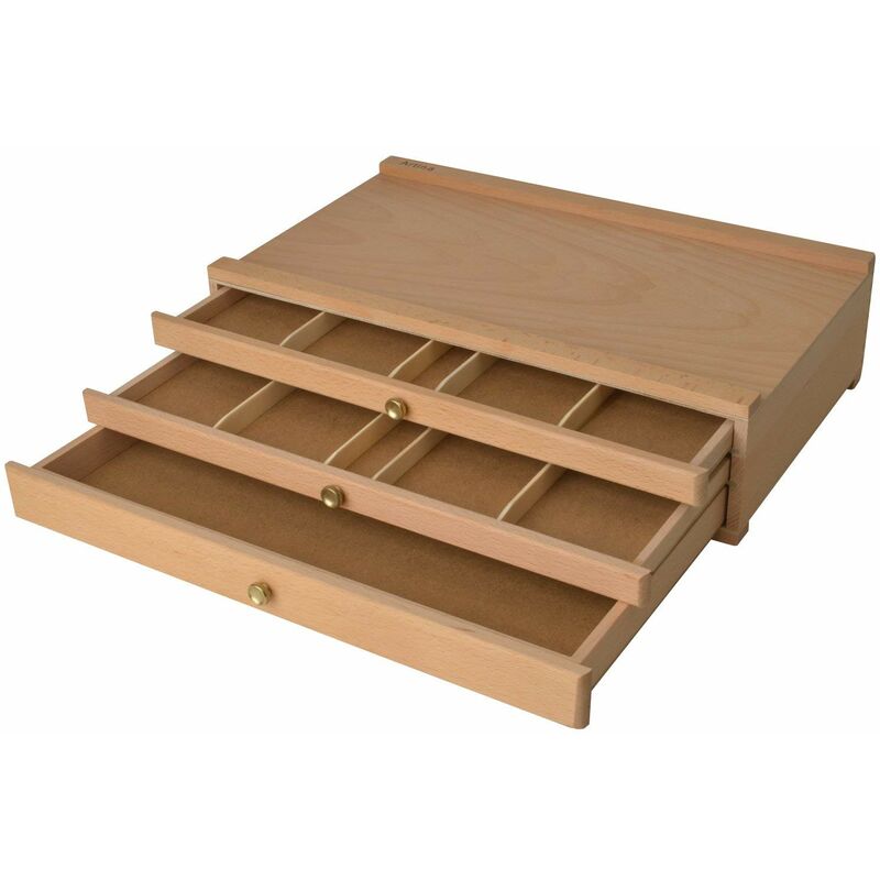 

Caja de Madera para Utensilios de Pintura Troyes con 3 cajones 40x10x25cm (AxAxP) - Madera de Haya - Artina