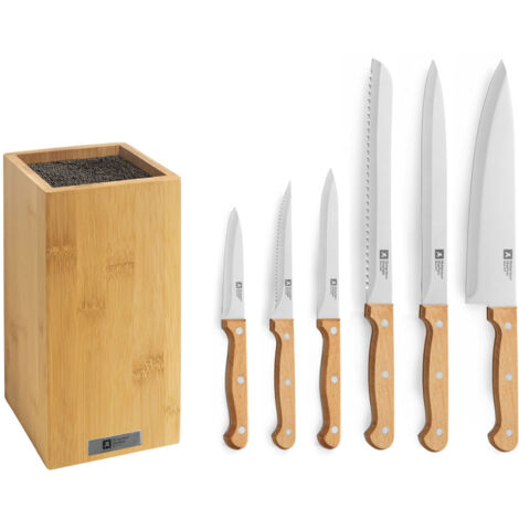 Artisan Bois  - Bloc en bambou avec 6 couteaux de cuisine