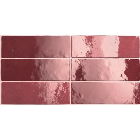 ARTISAN BURGUNDY - Faience 6,5X20 cm aspect zellige brillant rouge - Rouge Bordeaux