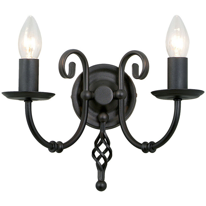 Artisan - 2 Light Indoor Candle Wall Light Black, E14 - Elstead