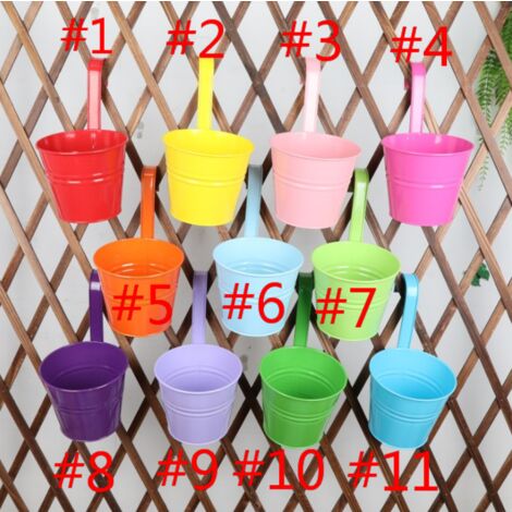 artisanat fer Pots de fleurs seau Pot décor à la maison Pot de fleur mur garde-corps jardin Mini métallique balcon suspendu jardinière couleur aléatoireM: 13cm Bas avec trou