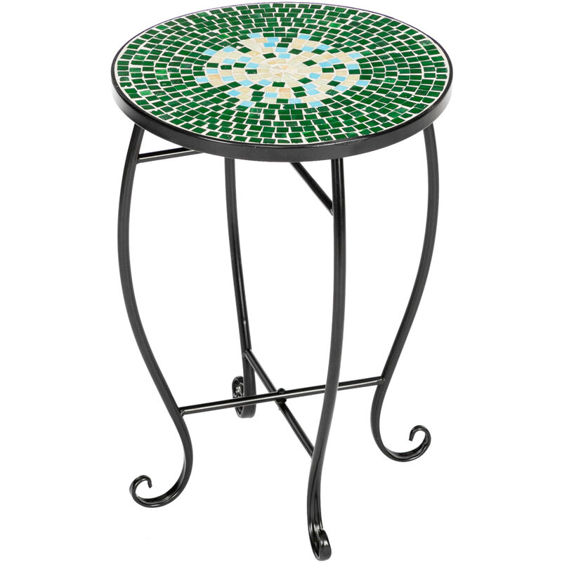 Image of Artisasset 35*35*52cm Colored Glass Green Flower Mosaic Table Iron Round Europe - Green - Green
