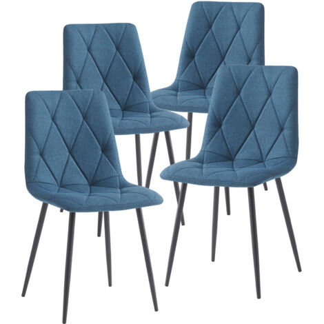 Artist Hand Set of 4 Dining Chairs for Dining Room Living Room, Fabric Kitchen Chairs Set with Upholstered Seat Backrest Solid Metal Legs, Blue