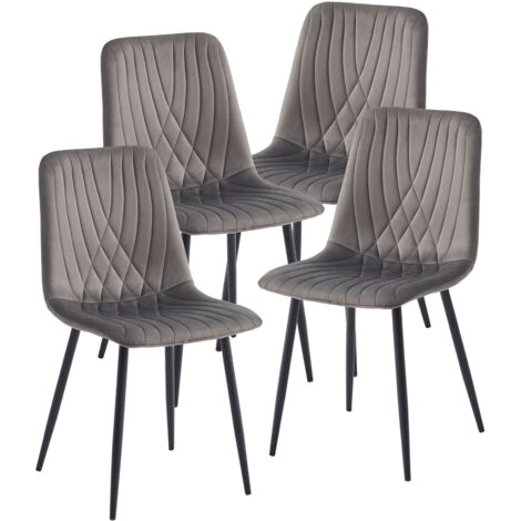 Artist Hand Set of 4 Dining Chairs for Dining Room Living Room, Velvet Fabric Kitchen Chairs Set with Upholstered Seat Solid Backrest Metal Legs, Grey
