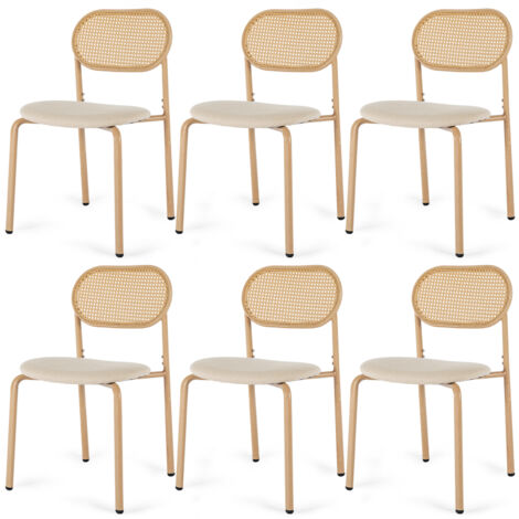 Artist Hand Set of 6 Boho Dining Chairs for Living Room Dining Room, Upholstered Cane Dining Chair with Rattan Back & Metal Legs, Natural