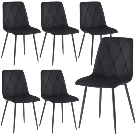Artist Hand Set of 6 Dining Chairs for Dining Room Living Room, Velvet Fabric Kitchen Chairs Set with Upholstered Seat Backrest Solid Metal Legs, Black