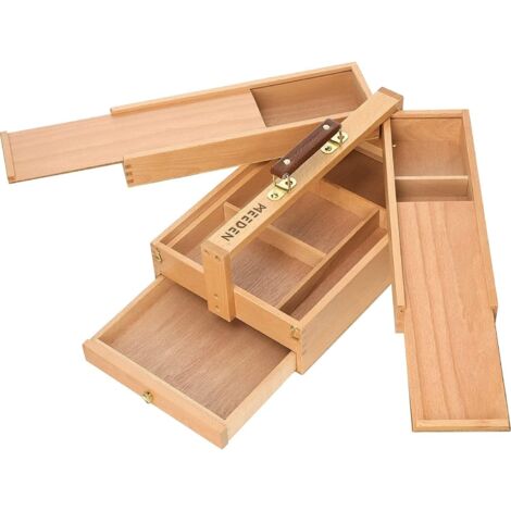 Artist Storage Box - Beech Wood Multi-Function Foldable Portable with Compartments and Drawer for Art Supplies -