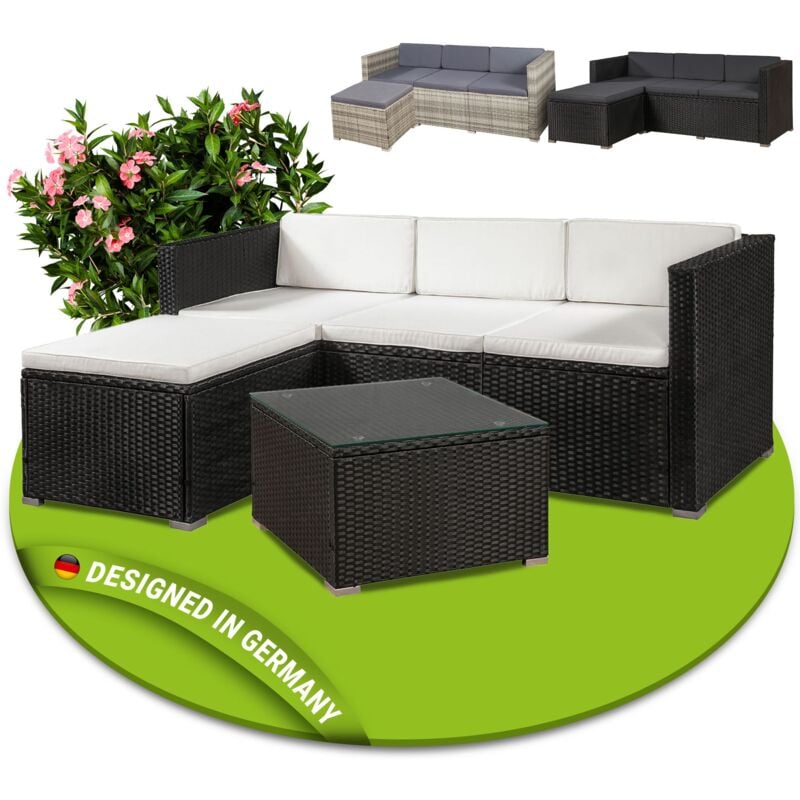 Polyrattan Lounge Punta Cana M – Sitzgruppe für 3-4 Personen – Schwarz / Creme – Gartenmöbel Set / Gartenlounge mit Sofa, Tisch & Hocker - Juskys