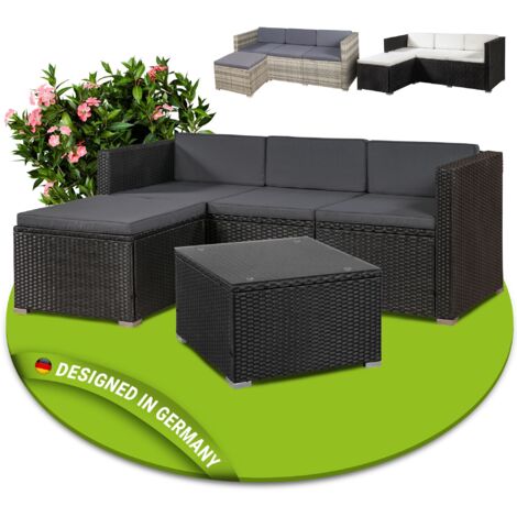 ArtLife Polyrattan Lounge Sitzgarnitur Punta Cana M und L schwarz mit Bezügen in Creme und Dunkelgrau