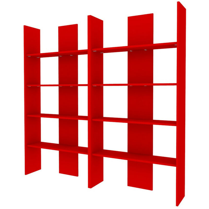 Bibliothèque moderne pour chambre et salon - Design polyvalent, résistant et facile à assembler - Rouge