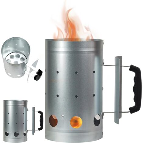 Artor de carbón de carbón Artor de chimenea de hierro inoxidable de chimenea de acero con orificios de ventilación y manejar el arrancador de fuego de barbacoa portátil resistente al calor
