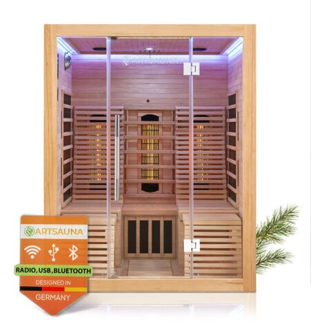 Artsauna Infrarotkabine Helsinki 150 - Infrarotsauna 150x150 cm mit Dual-Technologie, LED-Farblichttherapie & 2 Liegen für 3 Personen - Wärmekabine