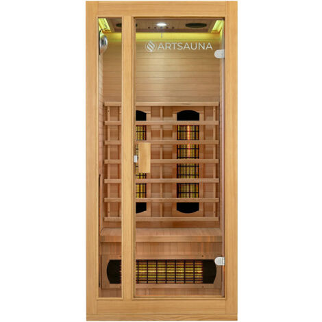 Artsauna Infrarotkabine Nyborg S90V - Infrarotsauna Vollspektrumstrahler, LED-Farblicht & große Glastür - Wärmekabine für 1 Person 90 x 90 cm