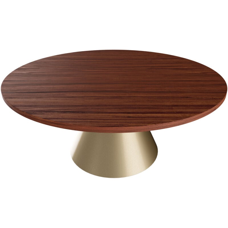 Frankystar - Artù Brass - Table ronde ø 120 cm en bois stratifié avec base en cône en métal, couleur bois foncé