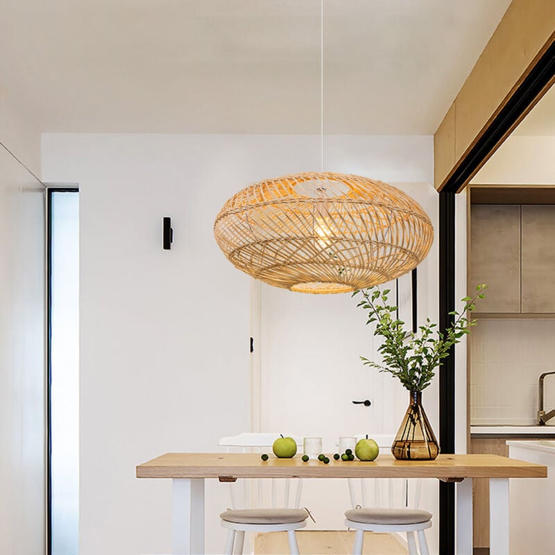 Arturesthome - lumière pendentif en rotin naturel, lustre rond tissé suspension abat-jour, plafonnier suspendu fait main pour cuisine îlot salle à