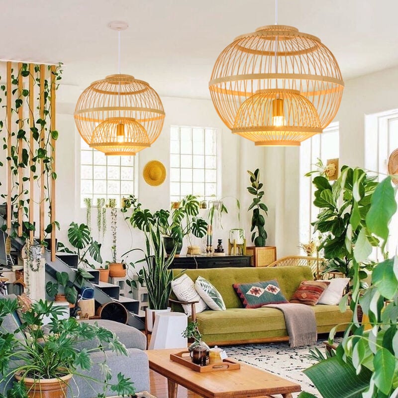 Arturesthome - Suspension en bambou Ligting Globe Shade Plafonnier E27 Sigle pour Restaurant Maison 1 Lumière D35 cm x H35 cm
