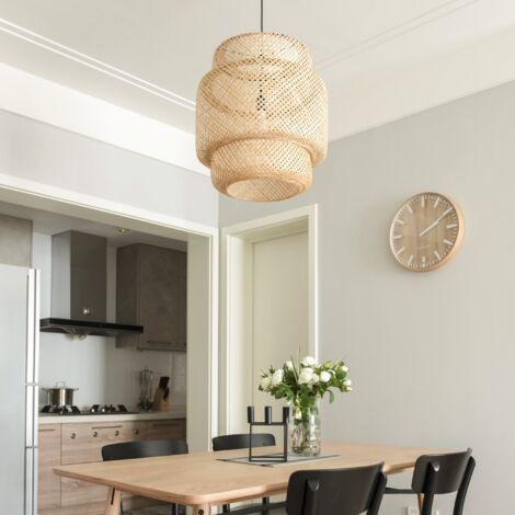 Arturesthome suspension en bambou pour îlot de cuisine, lustres d’abat-jour de décoration pour la maison, luminaire suspendu tissé à la main en rotin, lumières artisanales créatives,D35CM x H35CM