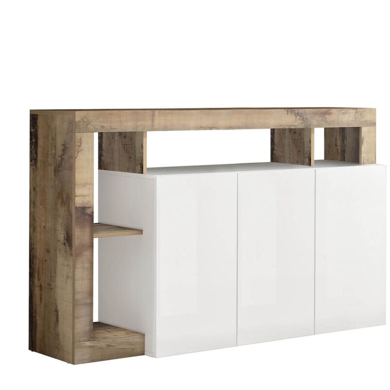 Altobuy - arturo - Buffet 3 Portes Blanc Laqué Encadrement Niches Aspect Bois Antik