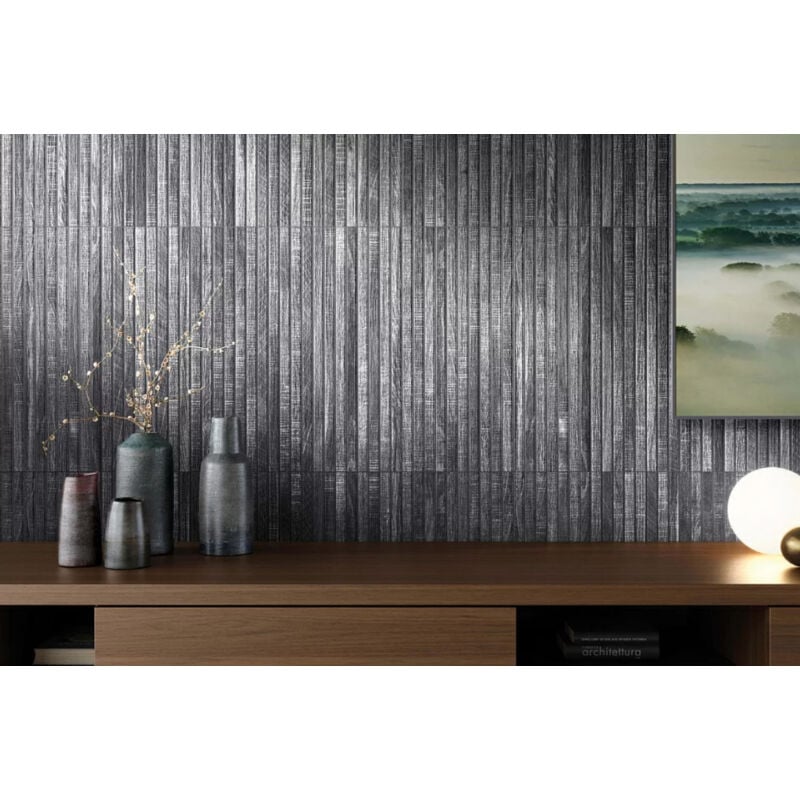 Carrelage sol / mur effet bois bambou à relief 60x120 cm artwood ribbon BLACK(vendu par boite de 1.44m2)