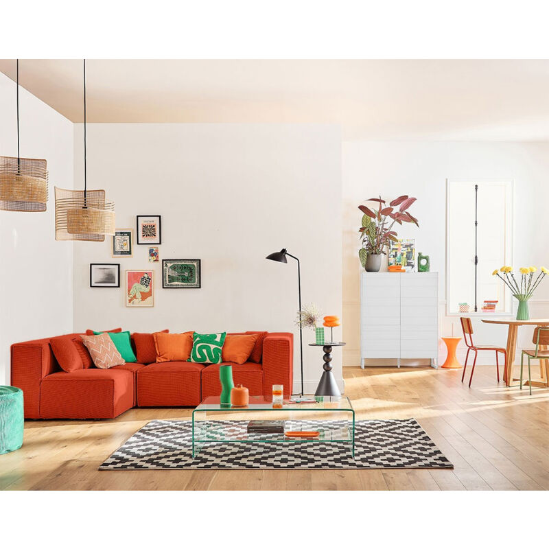 Lisa Design - Arty - canapé modulable d'angle gauche 5 places - en tissu mailles 3d - orange