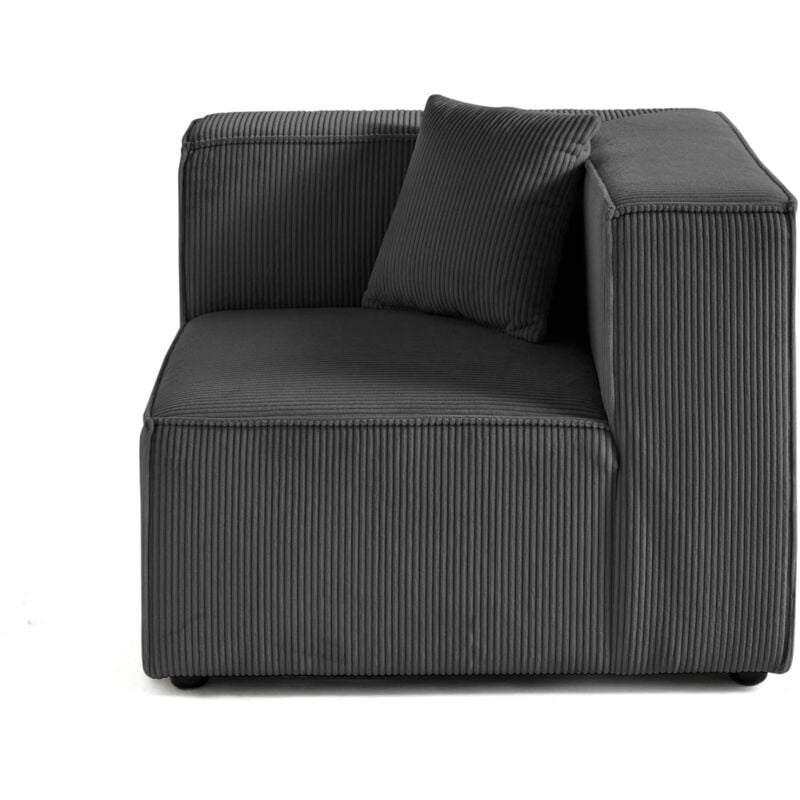 Lisa Design - Arty - module d'assise d'angle réversible - en velours côtelé - gris foncé