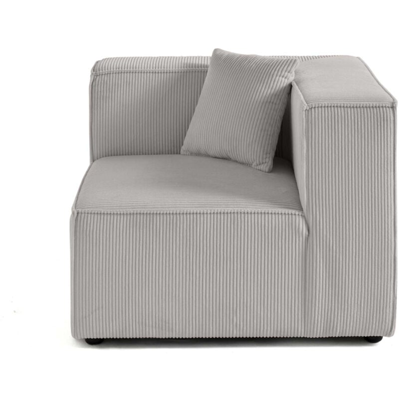 Lisa Design - Arty - module d'assise d'angle réversible - en velours côtelé - gris clair