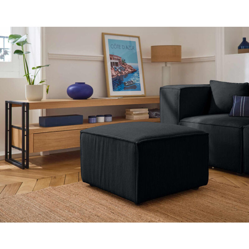 Arty - pouf d'appoint - en velours côtelé - noir