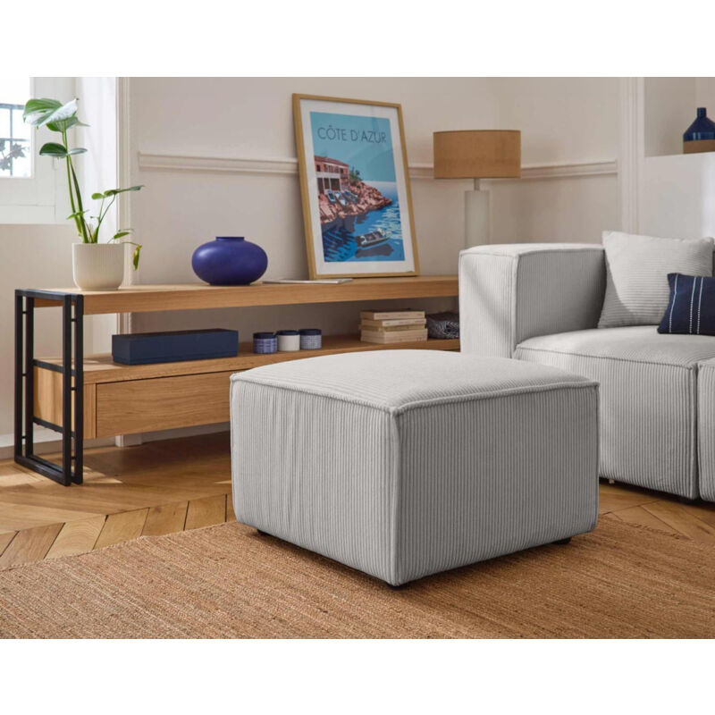 Lisa Design - Arty - pouf d'appoint - en velours côtelé - gris clair