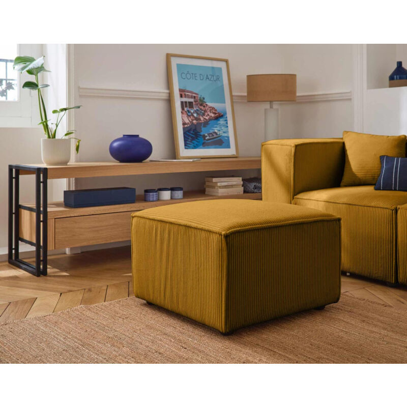 Lisa Design - Arty - pouf d'appoint - en velours côtelé - jaune