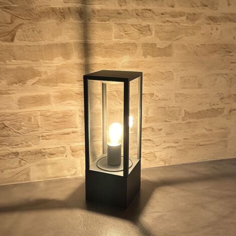 Arum Lighting – Borne de jardin potelet E27 en fonte d'aluminium – Hauteur 40 cm – IP44 – Verre transparent – Pour allées et terrasses