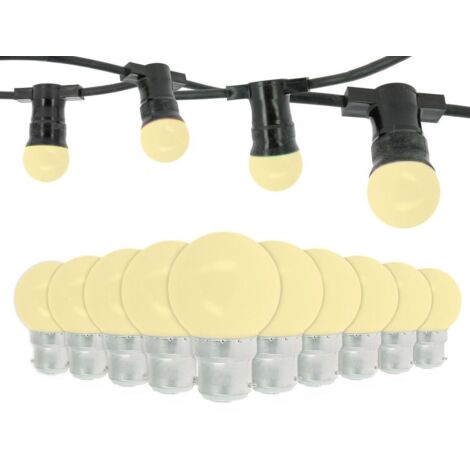 Arum Lighting – Guirlande lumineuse d'extérieur 10 mètres – 10 ampoules LED B22 1W blanc chaud – Interconnectable jusqu'à 8 guirlandes – Norme IP44