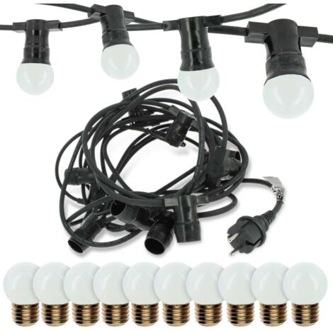 Arum Lighting – Guirlande lumineuse d'extérieur 10 mètres – 10 ampoules LED E27 1W blanc chaud – Prolongeable jusqu'à 80 mètres – IP44 pour usage extérieur
