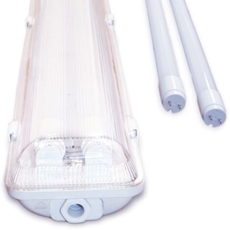 Arum Lighting – Kit de 2 tubes LED 120cm 6000K – Boîtier étanche IP65 – Flux lumineux 2 x 1800 lm – Installation facile avec clips inox