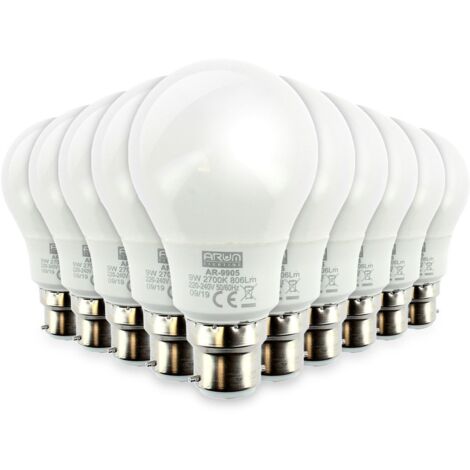 Arum Lighting – Lot de 10 ampoules LED B22 806lm – Équivalent 60W – Température de couleur blanc chaud 2700K – Angle de diffusion 280°
