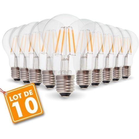 Arum Lighting – Lot de 10 ampoules LED E27 4W filament équivalent 40W – Blanc chaud 2700K – Angle d'éclairage 300° – Allumage instantané