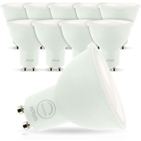 Arum Lighting – Lot de 10 ampoules LED GU10 7W dimmables – 550 lumens – Grand angle 120° – Température de couleur blanc froid 6000K