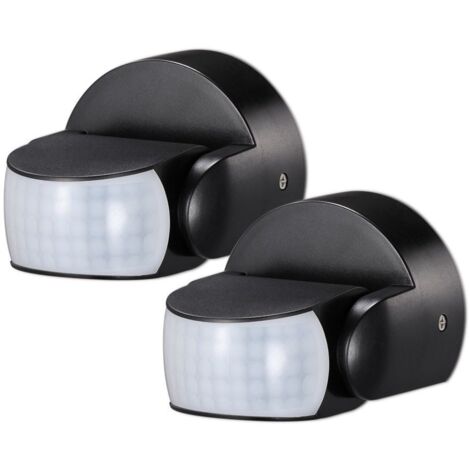 Arum Lighting – Lot de 2 détecteurs de mouvement mural infrarouge IP65 noir – Portée 12m – Installation intérieure/extérieure – Angle de détection 180°