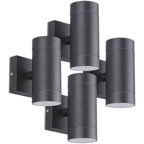 Arum Lighting – Lot de 4 appliques extérieures noires double faisceau GU10 IP54 – Fonte d'aluminium – Pour façades et entrées – 220V – Dimensions 15x9.5x6.5cm