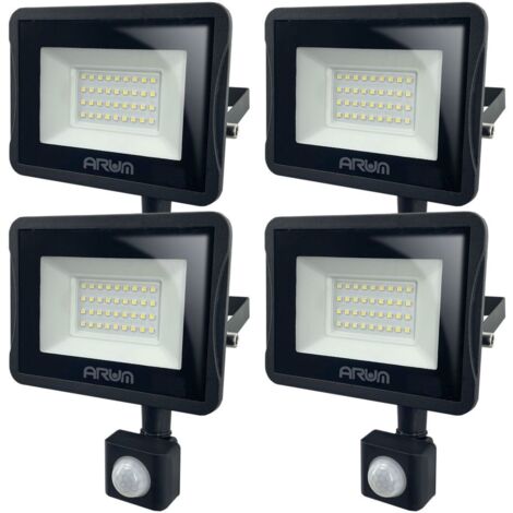 Arum Lighting – Lot de 4 projecteurs à détecteur de mouvement 30W – IP44 – Lumière blanche neutre 4000K – Alimentation 220V – Angle de détection 90°