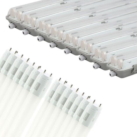 Arum Lighting – Lot de 8 réglette néon LED 150 cm – 16 tubes 150 cm – Blanc froid 6000K – IP65 pour garage et cave – Flux lumineux 5000 lm