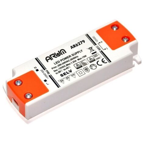 Arum Lighting – Transformateur LED 15W 220V – Tension 12V DC – Classe II – IP20 pour usage intérieur – Installation facile avec bornier à vis