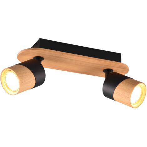 ARUNI BARRA 2 SPOTS ORIENTABILI METALLO NERO E LEGNO NATURALE L. 28CM ATTACCO GU10