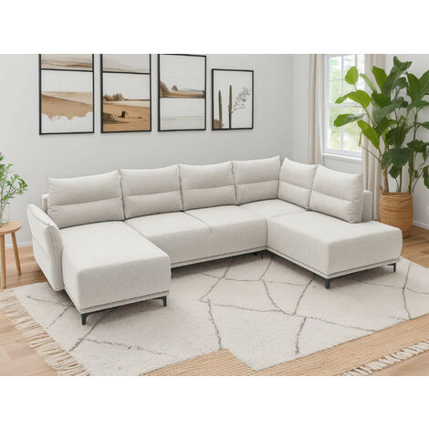 Arya - canapé d'angle panoramique - convertible avec coffre - 7 places - droit - Beige