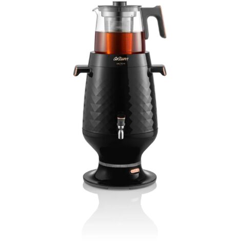 Arzum Ehlikeyif Samowar mit Teekanne Teemaschine, Wasserkocher 2200W Schwarz
