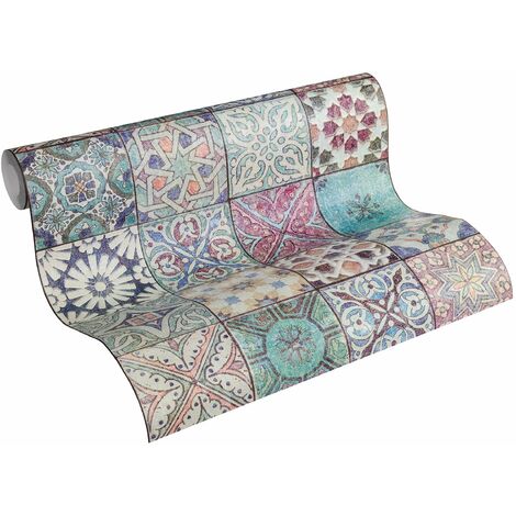 A.S. Création 36205-1 - Carta da parati effetto piastrelle marocchine, 10,05 m x 53 cm, multicolore