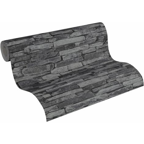 A.S. Creation 914224 - Carta da parati Wood n Stone con decorazione pietre, colore: Grigio/Nero