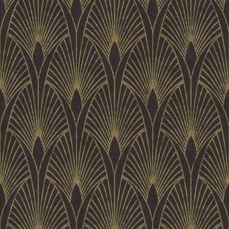 Art Deco Fan Arches Black Gold Wallpaper Metallic Effect Textured - As Creation