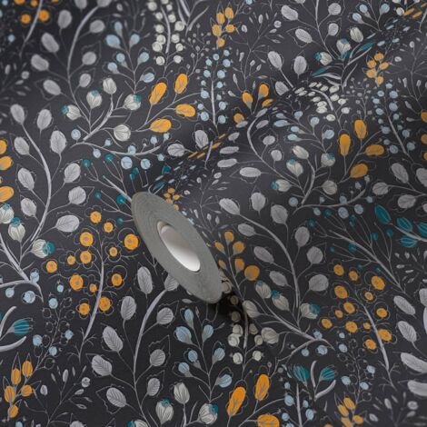 A.S. Creation  Attractive 2  388474  Vliestapete  Blumenoptik  10.05 x 0.53 m  Schwarz  Wohnzimmer  Schlafzimmer  Flur  Küche  Esszimmer  Badezimmer  Bad  Arbeitszimmer  Büro  Diele
